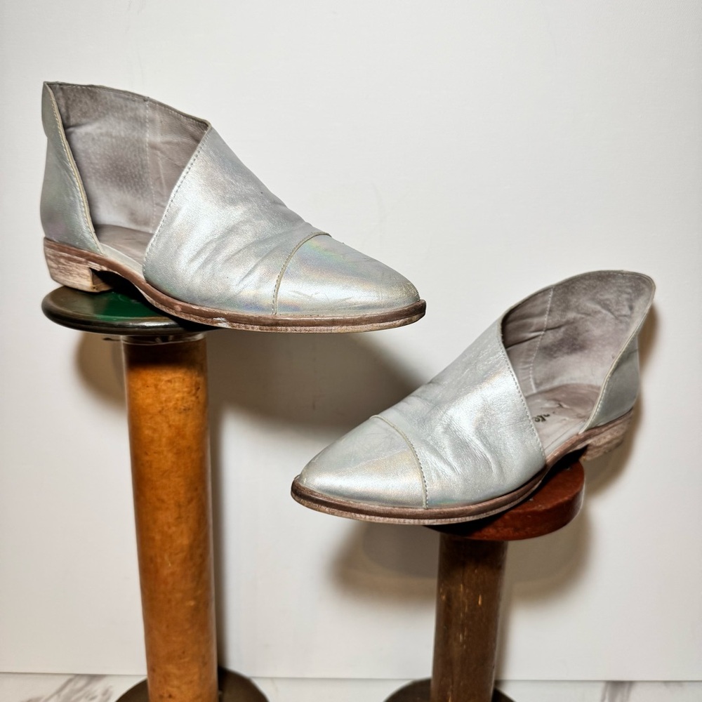 FREE PEOPLE Royale Holographic Slip On Ballet Booties SILVER / SIZE 36 (US 6)